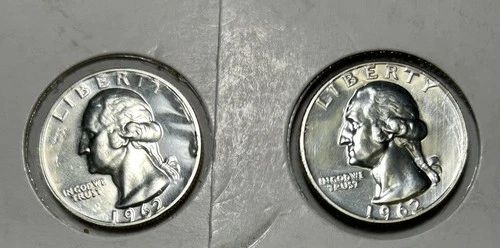 1962 Washington Quarter Uncirculated Silver Lot of 2 Coins 25C