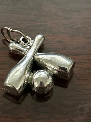Vintage Sterling Silber 3D Bowling Pin und Kugel Anhänger/Charm 3g