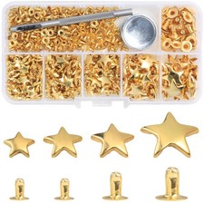 200 Set Mixed Size Leather Rivets Kit for Star Studs, Clothing, Fabric, Gold