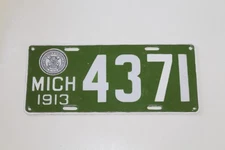 1913 Michigan Porcelain License Plate 4 digit 4371 Vintage Repainted