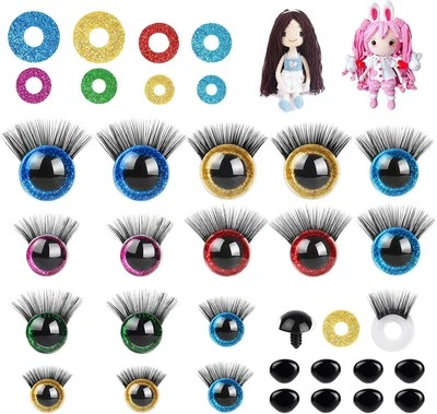 AMENTALOVE 40 Stück Glitzer Sicherheitsaugen mit Wimpern, Kunststoff Sicherheitsaugen für Häkelspielzeug,