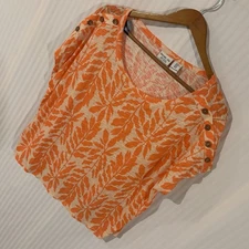 Rachel Zoe Floral Print Top Womens XL Linen Blend Casual Buttons Orange Y-8
