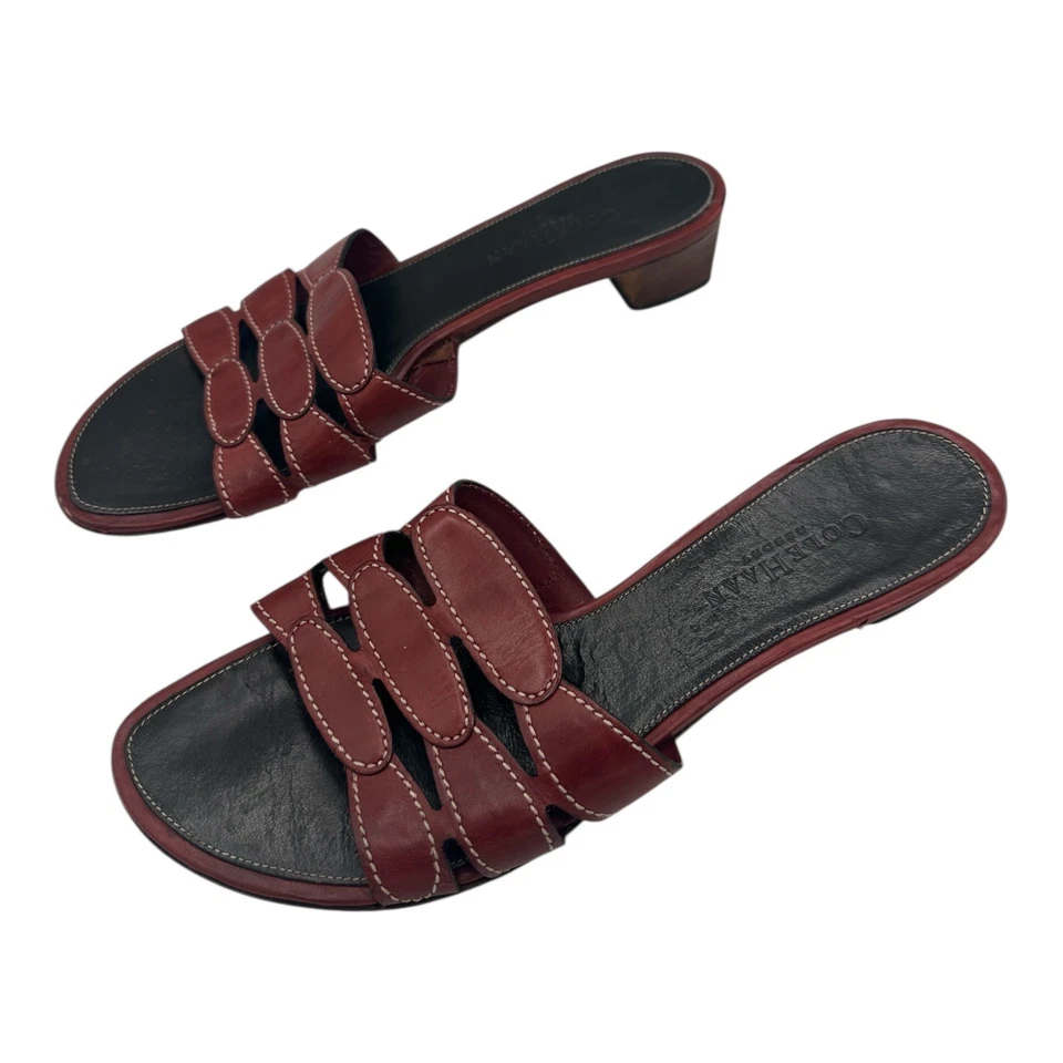 Sandálias femininas Cole Haan de couro vermelho recorte salto cunha tamanho 8B - Imagem 4 de 4