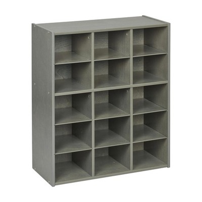 Streamline 15 Cubby Tray Storage Cabinet, 5x3, Classroom Furniture, Grey Wash