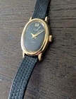 Vintage Gold Oval Womens Timex Dress Quartz Watch Leather Black Dial New Battery