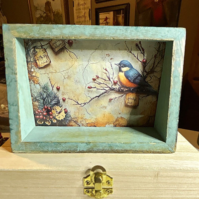 Green Wood & Metal Farmhouse Framed Eastern Bluebird Photo Free Standing 10x5x6