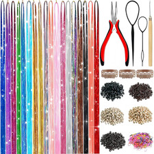 Hair Tinsel,18 Colors Hair Tinsel Kit for Girls 7600 Strands Fairy Tinsel Hair E