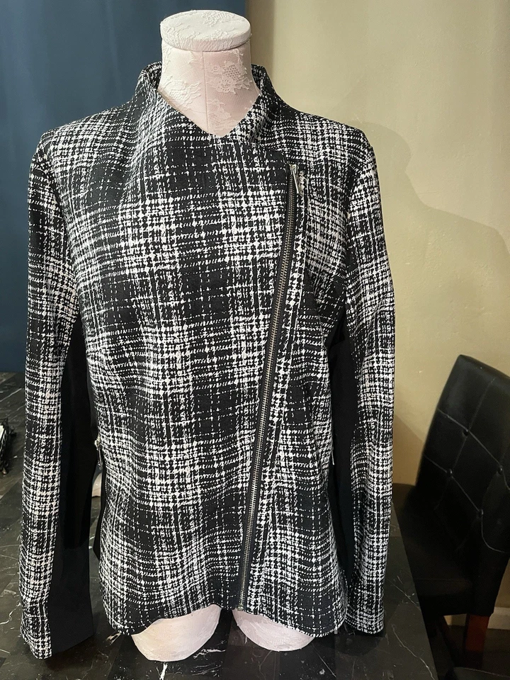 Chaqueta Blazer Mujer Blanco y Negro Cremallera Asimétrica Talla 16 Foto 2 de 4