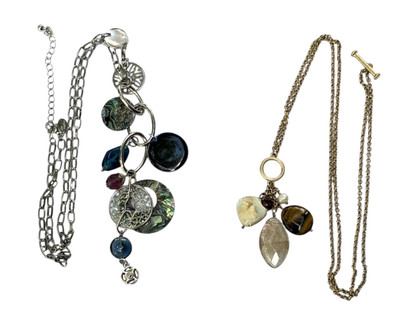 Set of 2 Lia Sophia Necklaces Neptune Abalone and Natural Charm Necklace