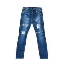 True Religion Halle Mid Rise Super Skinny Jeans Distressed Blue Size 28