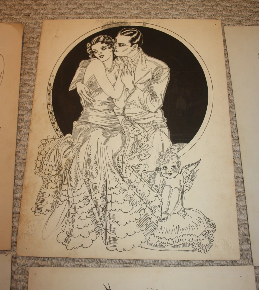 Lote de 6 desenhos femininos vintage Art Nouveau show automático - Imagem 3 de 4