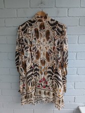 Farm Rio Boho Floral Mini Dress High Neck Long Sleeve Smocked Cuffs UK size 8-10