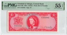 TRINIDAD & TOBAGO 1 Dollar 1964, P-26b, Sign: McLeod, PMG 55 EPQ About UNC.