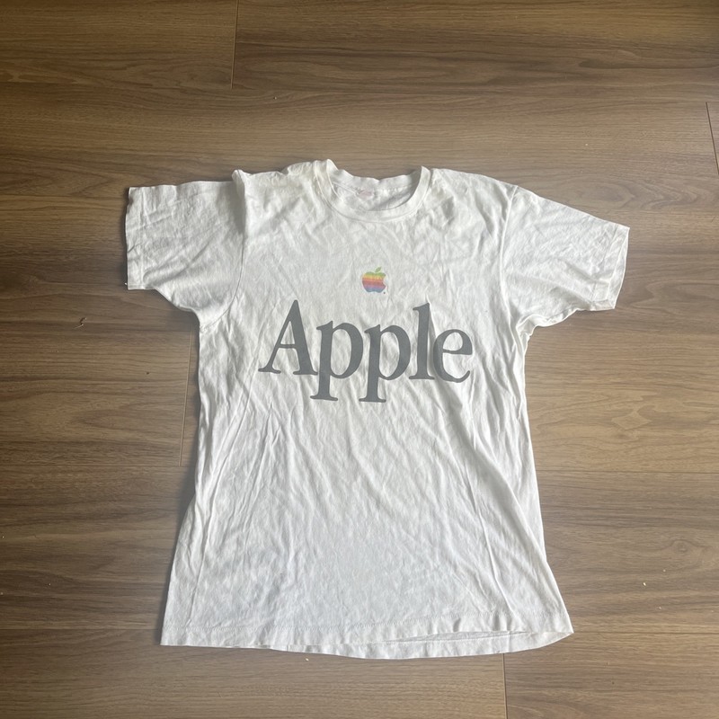 Vintage Apple Logo Shirt Mens L White Rainbow Graphic Tee Hanes 90s Mac Tech