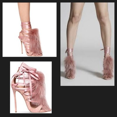 DSQUARED2 dsquared RIRI Fox FUR Pink ribbon Suede Lace Tie Up Leather Heels 37 7