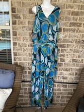 Susan Graver Regular Printed Knit Sleeveless Belted Jumpsuit Vibrant Blue 1X New