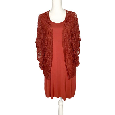 Liberty Love Burnt Orange Two Piece Dress Lace Cardigan Topper Womens Small