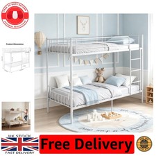 Classic White Metal Single Bunk Bed with Safety Rails - Ideal for Siblings