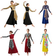 Kids Girls Dancewear Liturgical Dress Full Length Robe Dance Praise Costume
