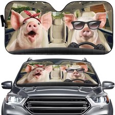 Cute Pink Sunshade for Car Front Windshield, Auto Sun Shade for Car Truck -pig