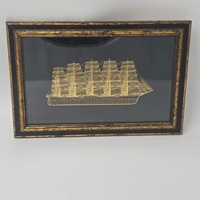 Vintage Segelschiff Wandbild Gold auf Schwarz 42x29cm Holzrahmen 