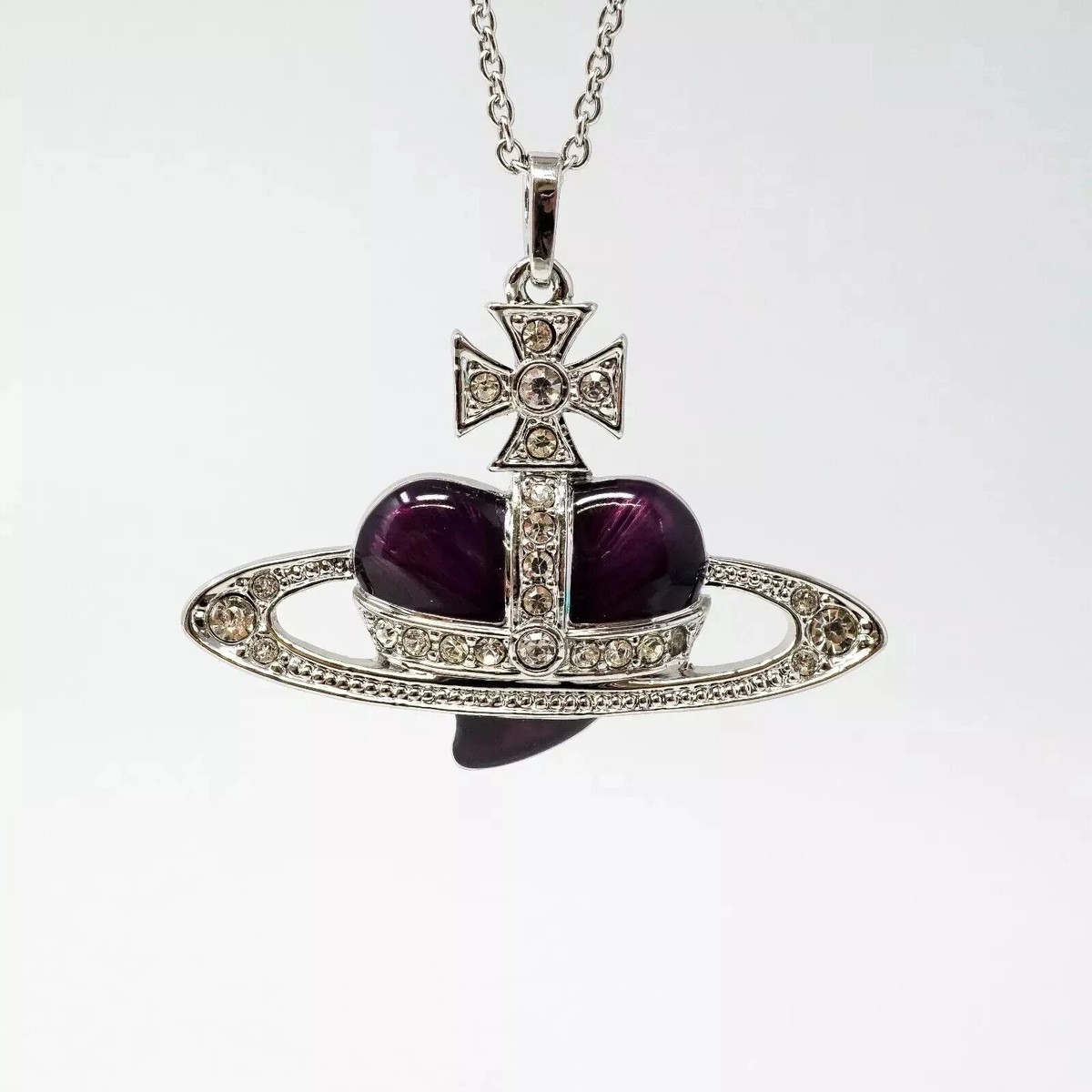 Authentic Vivienne Westwood Diamante Purple Heart Orb Necklace
