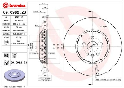Brembo 09.C982.23 Brake Disc for Land Rover, Land Rover (Chery)