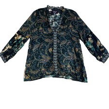 Johnny Was Blouse Top Women Sz S Printed 100 Silk Long Sleeve Artsy Ornate