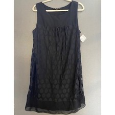 Lily Womens Size L Black Polka Dot Mesh Overlay Shift Dress Sleeveless NWT
