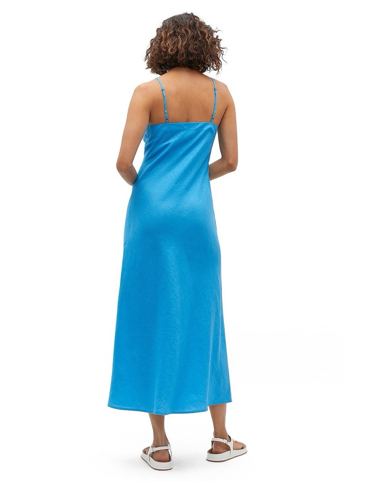 Seed Heritage Size 16 Blue Linen Slip Dress Square Neck Adjustable Straps