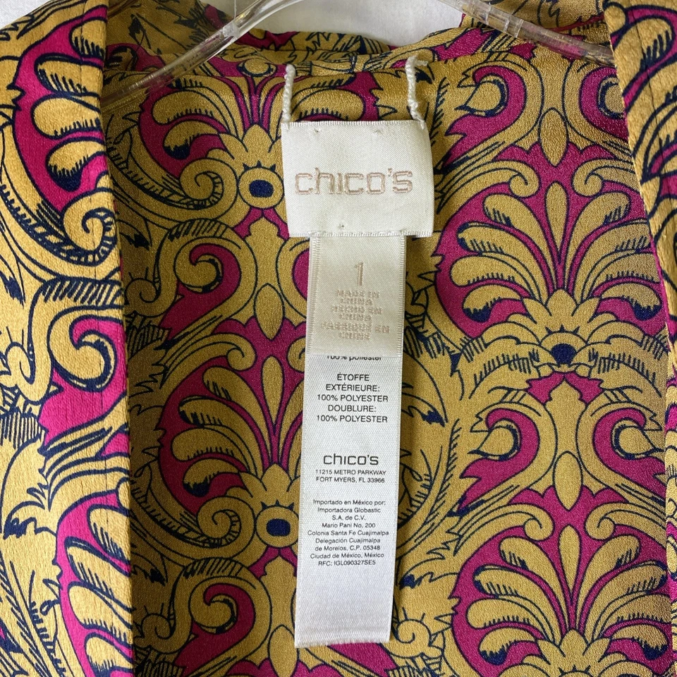 Chicos Womens - Size 1 (Small/Med) - Reversible Printed Kimono Magenta Navy Gold - Image 4 of 4