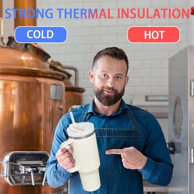 1 Stück milchig-weißer Thermosbecher mit Hülle   Edelstahl-Vakuum,40 oz, tragbar