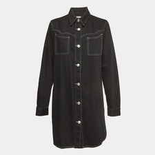 Ganni Black Kress Soft Denim Button Down Shirt Dress L