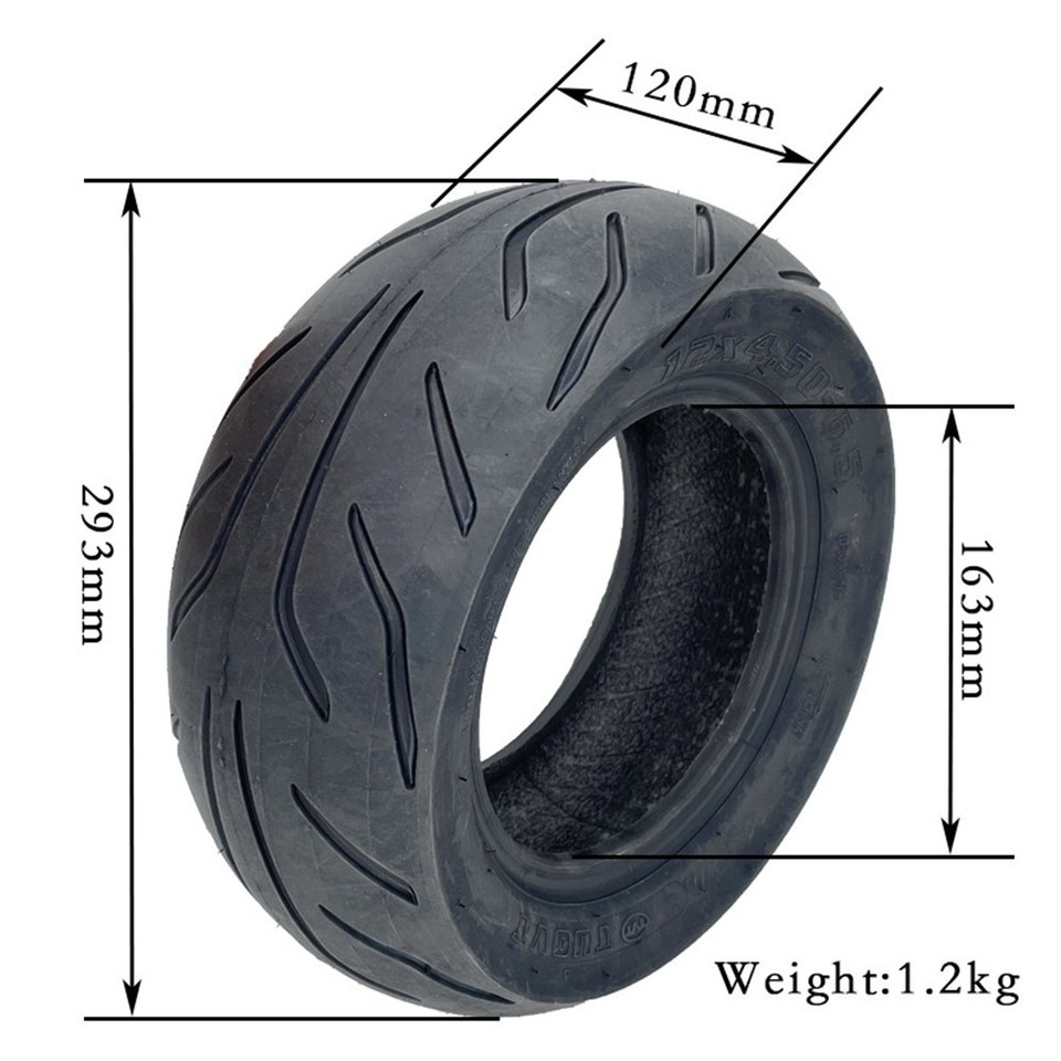 Pneu Tubeless 12×4.50-6.5 Pour Trottinette Électrique – Pneu Plein Caoutchouc Noir 1200g, Anti-Crevaison DAZZLEEX