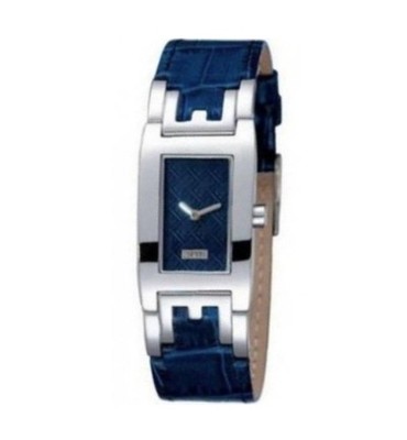 Silber Blau Esprit Damenuhr Echt Leder Armband Analog UVP 70£