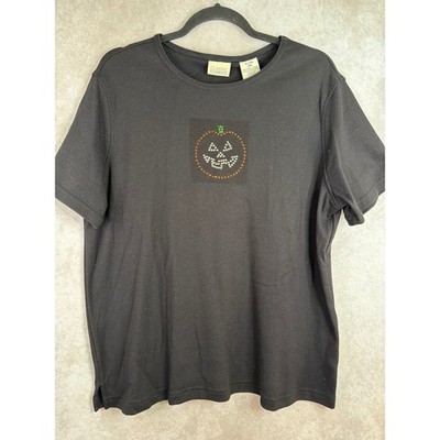 NWT VTG Classic Elements T-Shirt XL Black Halloween Rhinestone Pumpkin