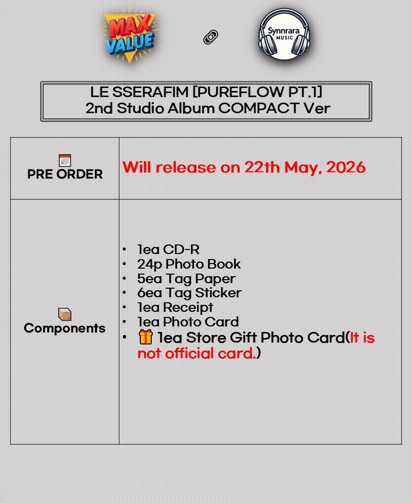 LE SSERAFIM [PUREFLOW PT.1] 2nd Studio Album COMPACT Ver/CD+Photo