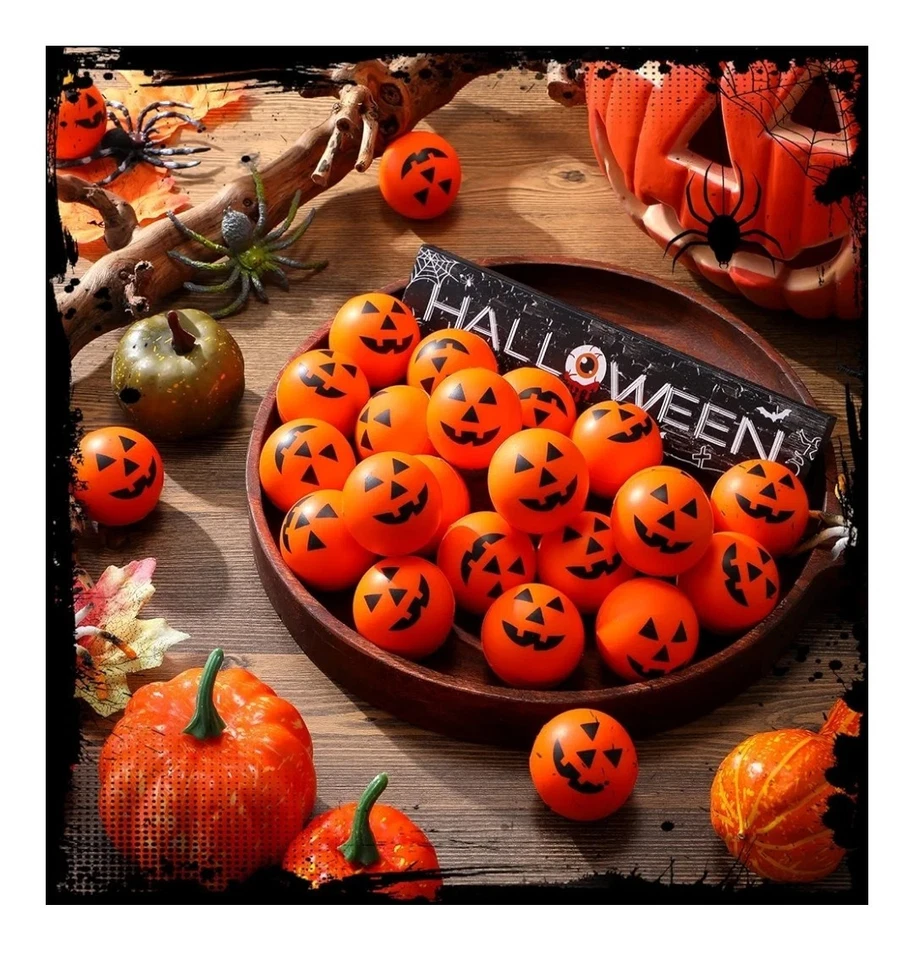 25 piezas bolas de estrés de Halloween a granel 1,57" bolas de estrés de espuma de calabaza para Halloween Foto 3 de 3