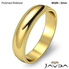 Women Wedding Band 14k Yellow Gold Dome Milgrain Edge Ring 5mm 4.8gm Sz 4 - 4.75