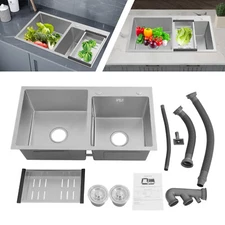 Stainless Steel Kitchen Sink Double Bowl Kitchen Sink With Drain Basket