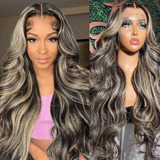 Ombre Wig Human Hair 1B/30 Body Wave Colored Highlight Lace Front Wig Human Hair