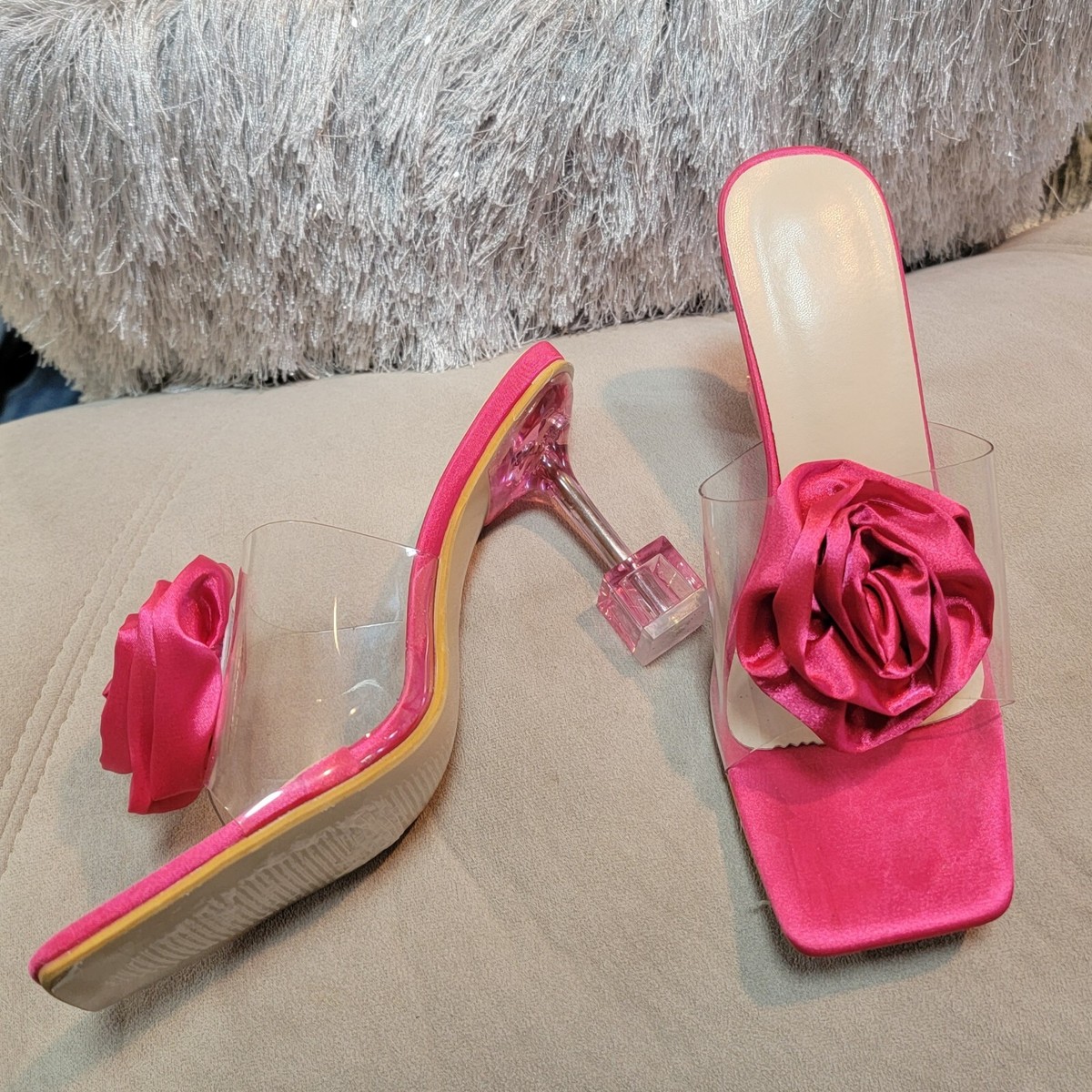Hot Pink/Fuschia Rose Flower Decor OMBRE-Heel Open Toe