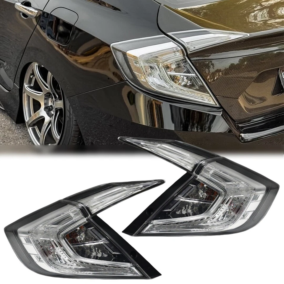Clear LED Tail Light Fits Honda Civic 2016-2021 Sedan Chrome Housing Rear Lights - Image 2 of 4