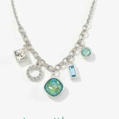 Touchstone Crystal by Swarovski MOOD SWING Necklace Sage Rhodium Plated 16-18''