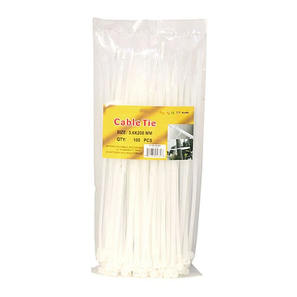 500 Pcs 8" Nylon Plastic Cable Zip Ties Wire Cord Wrap Organizer 40 Lbs White Foto 3 de 3