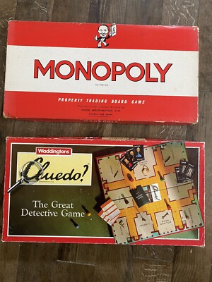 2er Set Waddingtons Vintage Brettspiele MONOPOLY 60er Jahre und CLUEDO 1990