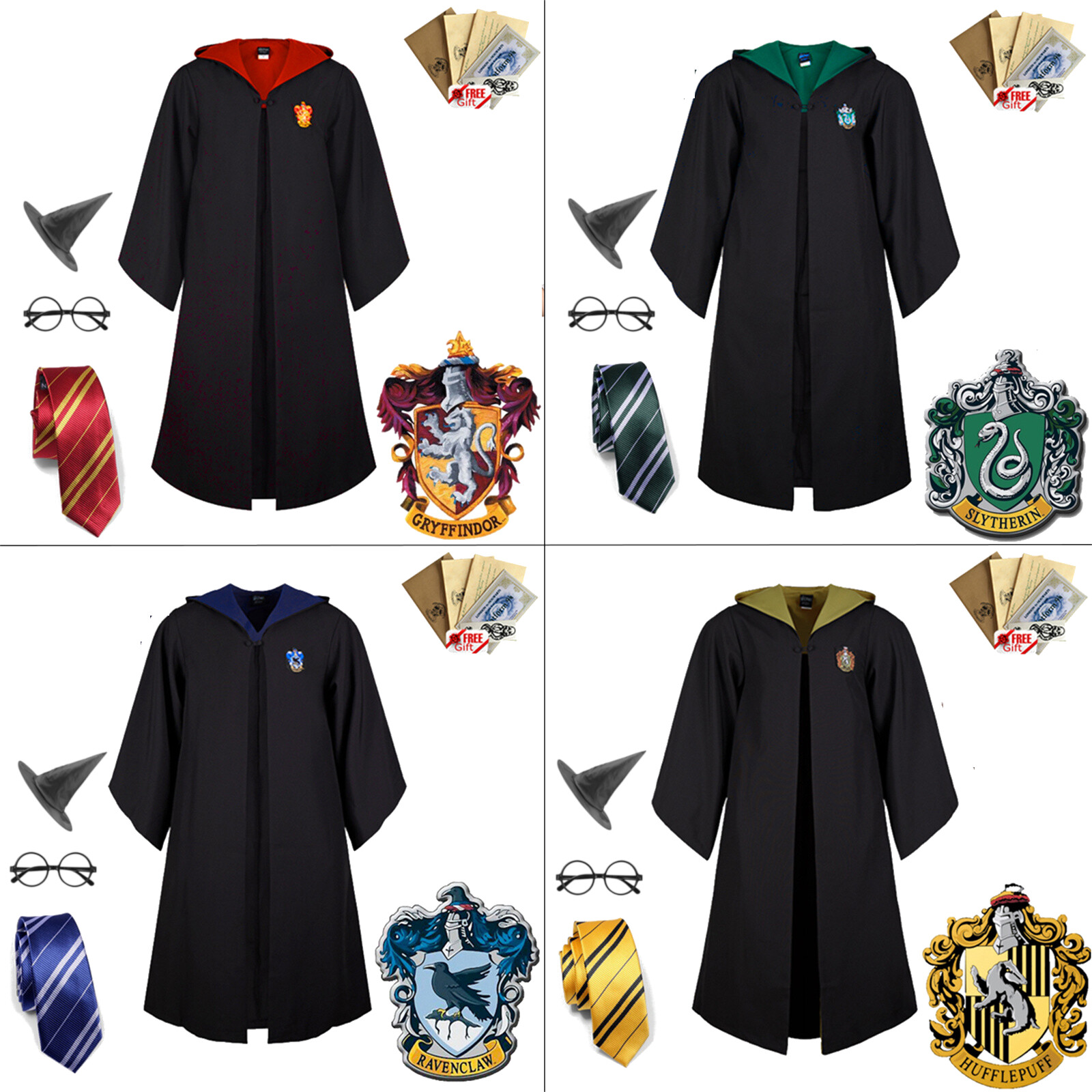 Harry Potter Gryffindor Slytherin Hufflepuff Kostüm Robe Mantel Umhang Krawatte
