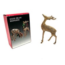 Vintage Solid Brass Textured Reindeer Holiday Christmas Decoration Statue
