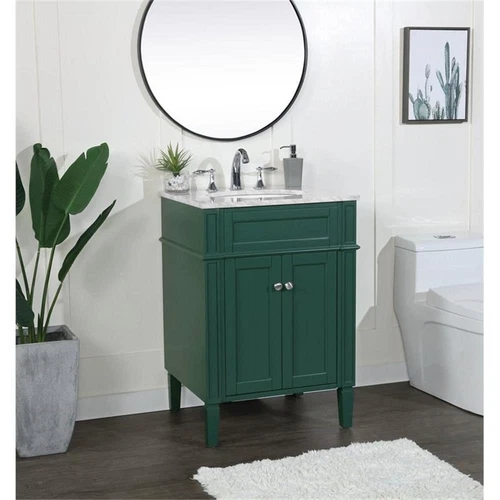 Elegant Decor Park Avenue 24" Metal MDF Marble Single Bathroom Vanity in Green - Picture 2 of 8