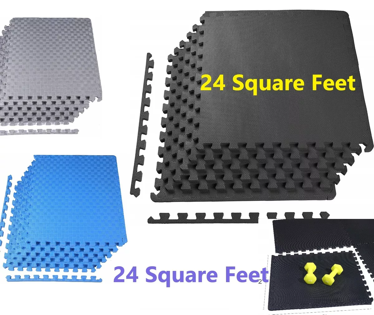 GYM RUBBER FLOORING Tiles Garage Home Fitness Exercise 24 SQFT Workout Floor  Mat